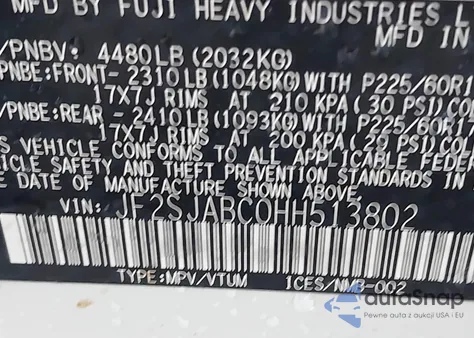 2017 Subaru Forester 2.5I z USA, uszkodzony, nr VIN JF2SJABC0HH513802